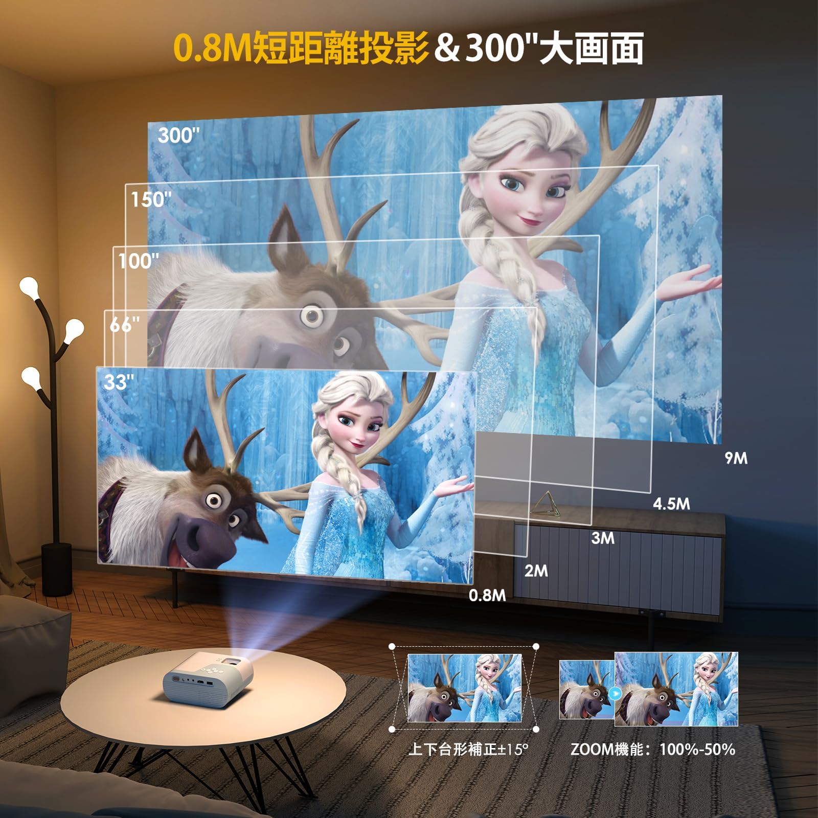 YOWHICK Projector, 13,000 LM High Brightness, 5 GWiFi & Bluetooth Instant Connection, Real 1080P, Short Range Projection, 1080P Resolution, Brightness Plus, 4K Compatible, Home Projector, Keystone