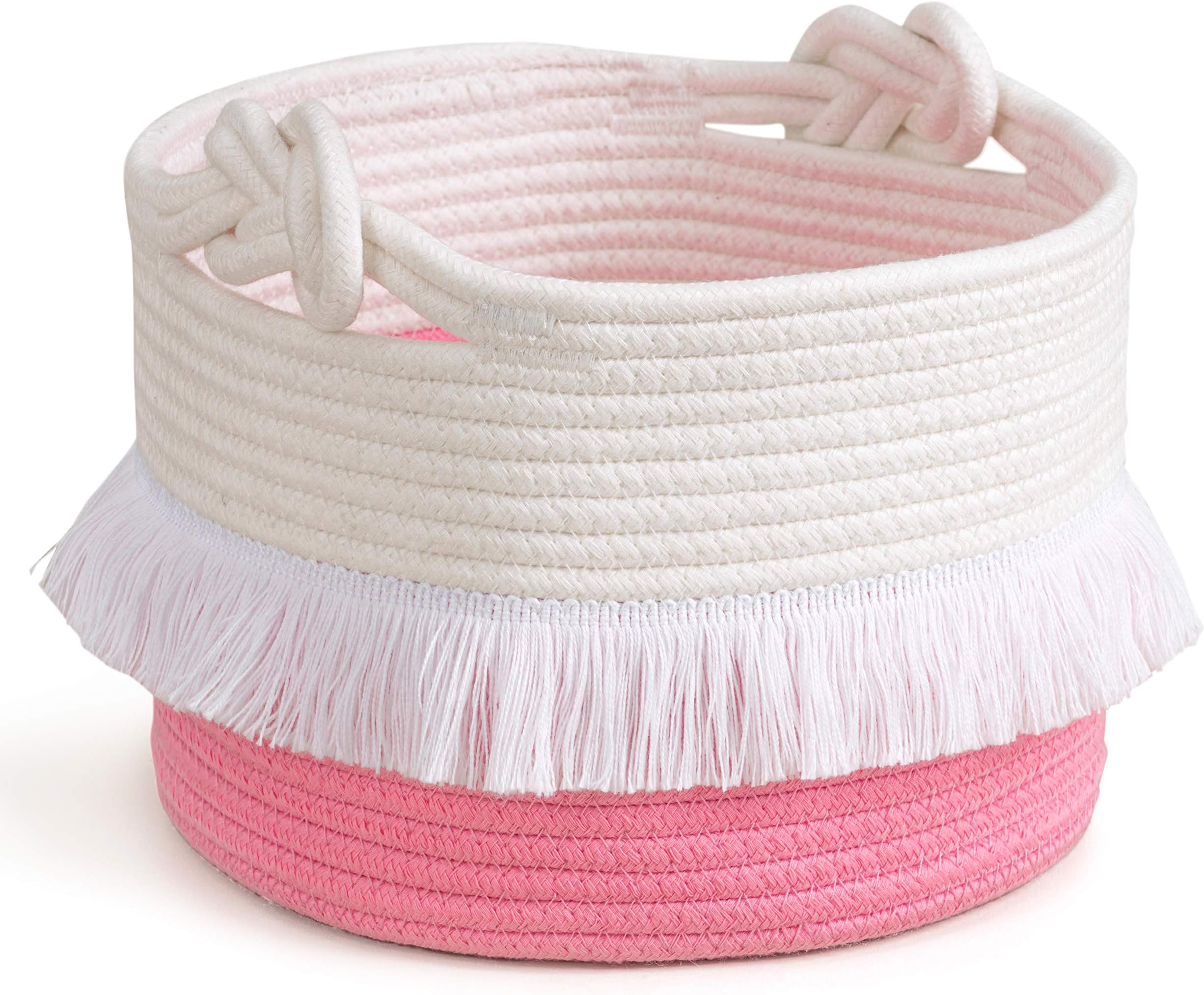 Small Rope Basket Pink Decorative Woven Basket for Nursery