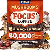 Fidus 16 in 1 Mushroom Coffee with 80,000mg Adaptogenic Mushrooms with Ashwagandha, Probiotic, Magnesium and Lion's Mane Instant Mushroom Coffee for Focus, Energy, Immunity & Digestion, 40 Servings