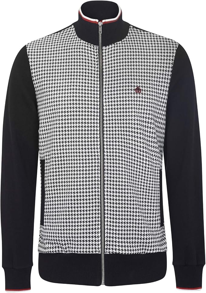 merc London Willow Dog Tooth Track Jacket in Black Amazon.co.uk Clothing