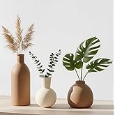 Ceramic Vase Set of 3, Modern Minimalist Farmhouse Style Home Decor Vases, Ideal for Pampas Grass & Dried Flowers, Perfect for Kitchen, Bedroom, Living Room & Dining Table Centerpiece(Brown)