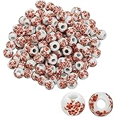 PATIKIL 150 Pcs Ceramic Beads for Jewelry Making, 8mm Flower Printed Round Porcelain Beads Handmade Glazing Beading Supplies for Earring Necklace Bracelets DIY Crafts, Red Orchid