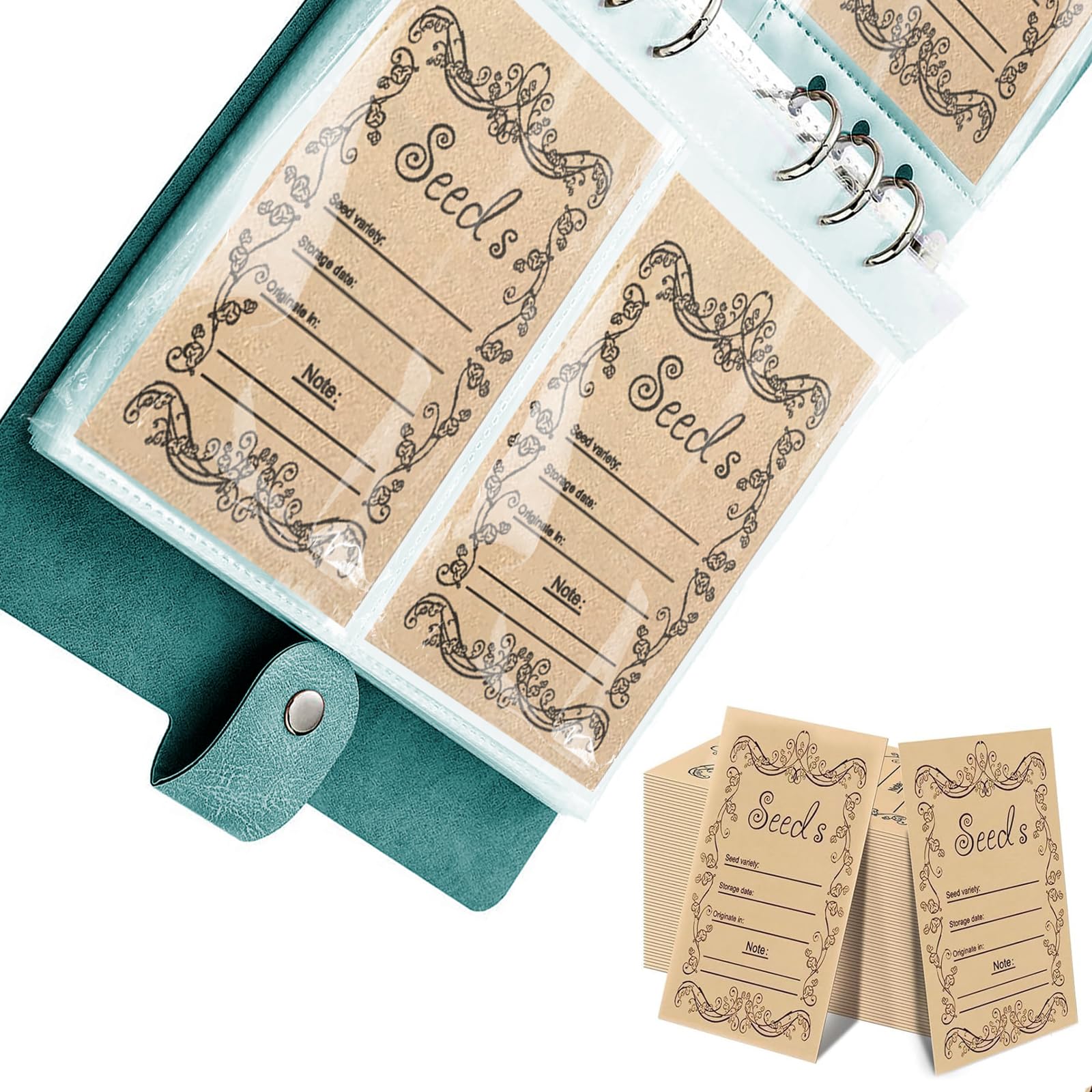 100 Resealable Seed Packets for Vegetable Storage - Self-Sealing Envelopes for Seed Saving and Organization, Grid-Style Collection Book Included（Green）