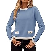 ZESICA Women's Fall Sweaters 2026 Long Sleeve Crewneck Knit Color Block Lightweight Pullover Tops Clothes