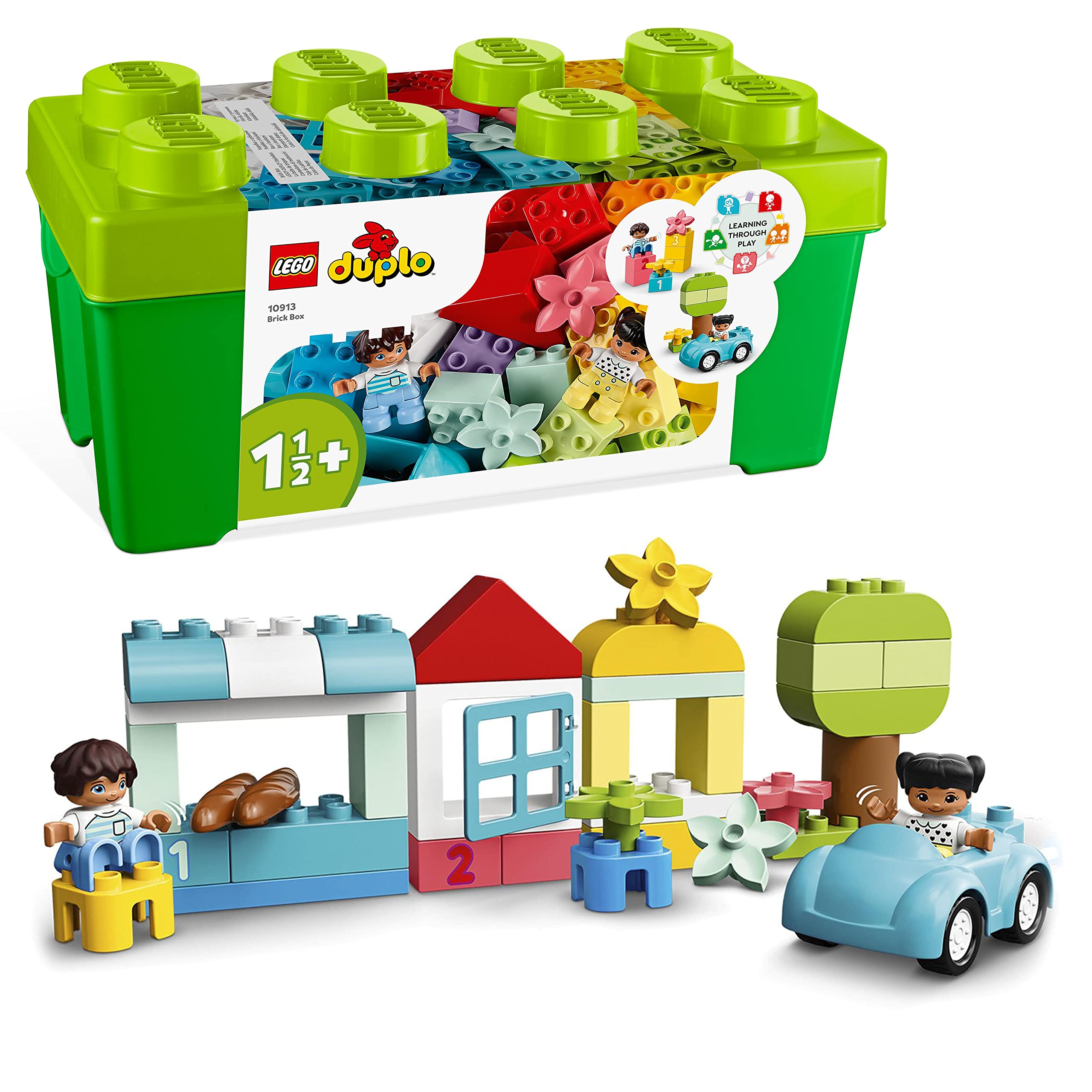 LEGO DUPLO Brick Box - Educational Stacking Toys for 1+ Year Old Boys & Girls - incl. Colourful Number Bricks, a Car & 2 Figures, plus Toy Storage - 10913