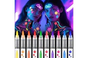 nsxsu Glow in The Dark Face Paint Markers 10 Color, Neon Body Paint Pens for Skin Fluorescent Under Black Light, Washable UV Temporary Tattoo for Birthday Glow Party Supplies Makeup Stocking Stuffers