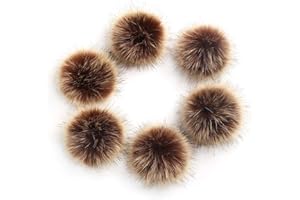 LFOUVRE Pack of 6 Faux Fox Fur Pompoms 3.9inch/10CM Furry Pom Pom Ball with Elastic Loop Knitting Crafts Hat Charm Accessories Brown
