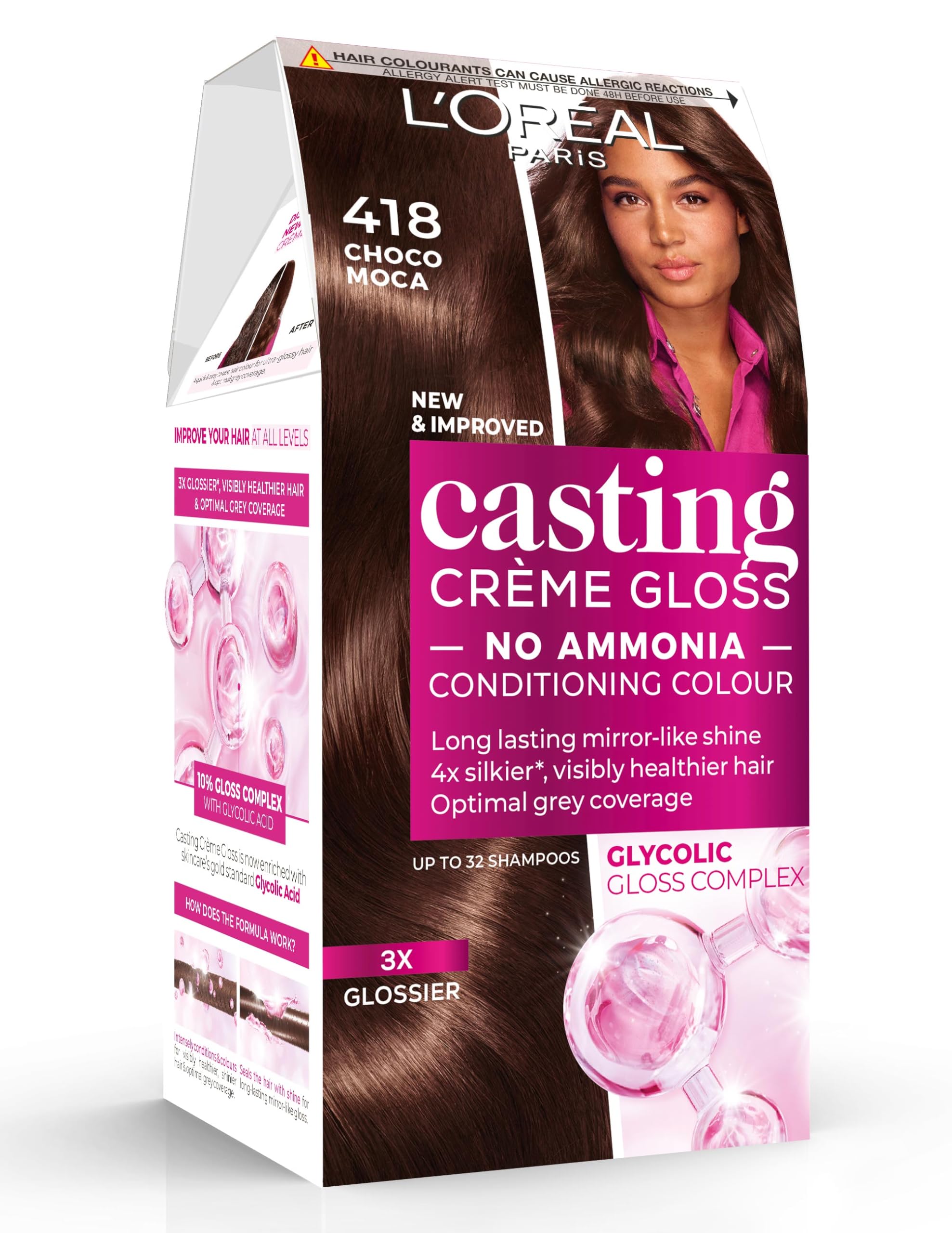 L'Oréal Paris Casting Crème Gloss, Semi-Permanent Hair Dye, Radiant & Natural Colour, No-ammonia, Semi-Permanent Hair Colour Lasts 32 Washes, Shade: 418 Choco Mocha
