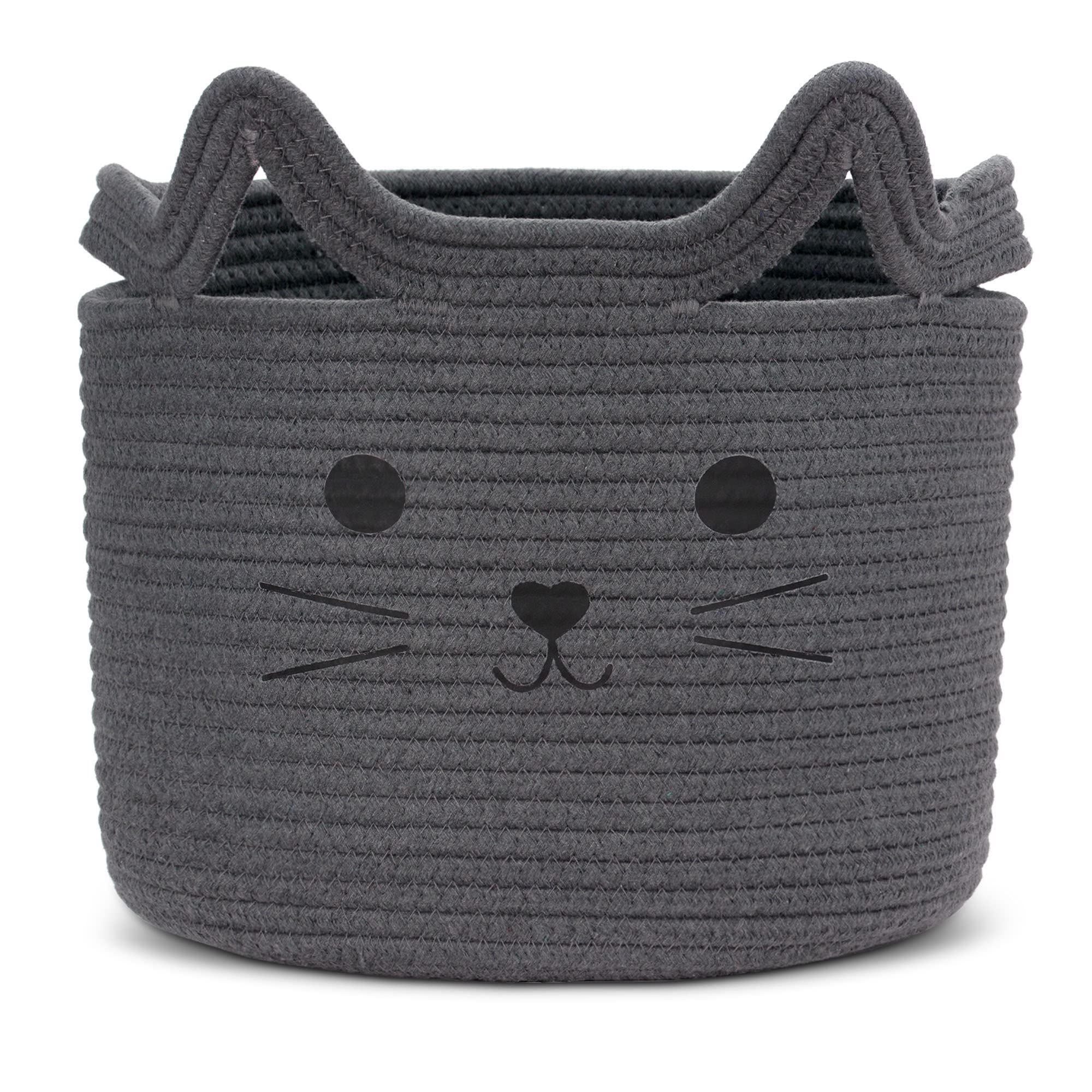 Goodheim Cotton Storage Basket for Toys and Laundry, Grey Cat