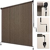 Artpuch Outdoor Roller Shade 7' W x 8' H, Mocha Exterior Cordless Patio Shades Roll Up Blinds with Spliced Pole Design, (2 Poles, One-Piece Fabric)