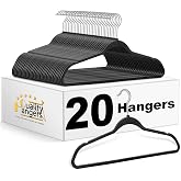 Quality Hangers 20 Pack Plastic Hangers for Clothes - Slim Non-Velvet Hangers with 360&deg; Swivel Chrome Hook &amp; Non Slip Notches - Ideal for Dresses Coats Shirts Jackets &amp; More - Black