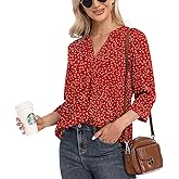 VIISHOW Womens Tops Casual Chiffon Blouses Tops 3/4 Sleeve V Neck Tunic Top Loose Shirt