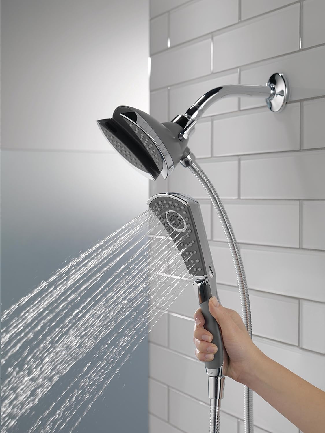 Delta Faucet 4-Spray In2ition 2-in-1 Dual Hand Held Shower Head with Hose, Chrome 58467 - Shower Arms And Slide Bars - 