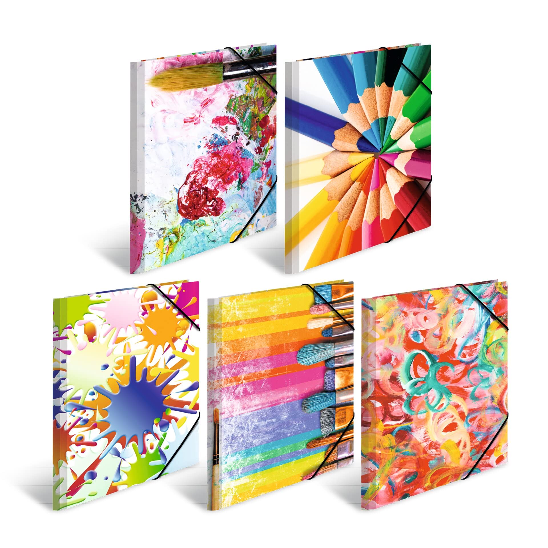 HERMA Collector's Folders A4 Art Set, Pack of 10, Children's Cardboard Corner Folder with Design Motif, Elastic Band, Inner Flaps and Inner Print for Boys and Girls