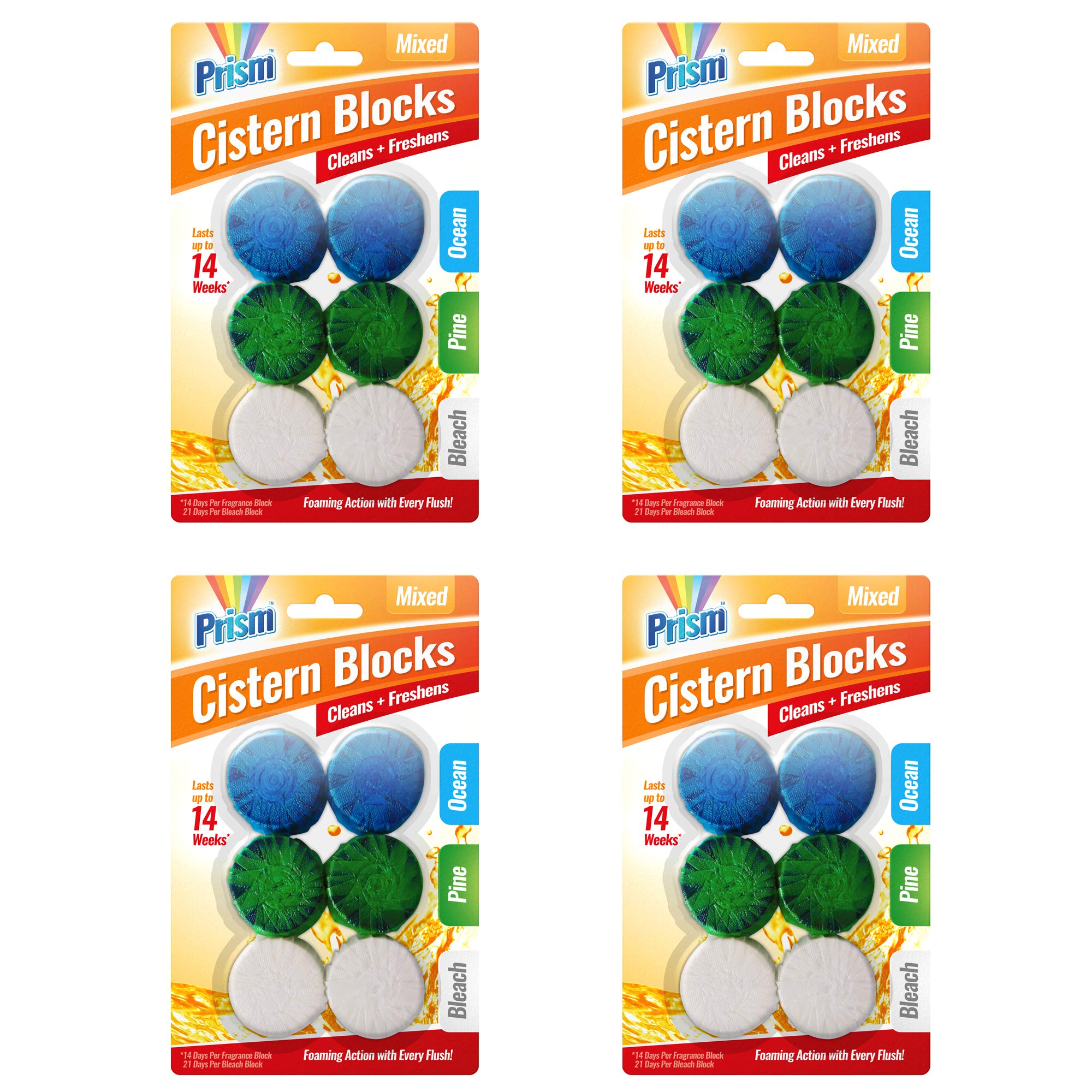 24pk Toilet Bowl Freshener | Each 50g Toilet Block Lasts for 14 Days | 24 Cistern Blocks in Ocean, Pine & Bleach Scents by Prism