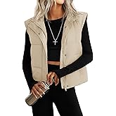 YUCOLEN Womens Puffer Vest Sleeveless Lightweigh Cropped Vests Button Zip Up Winter Warm Outerwear Stand Collar Trendy Coat