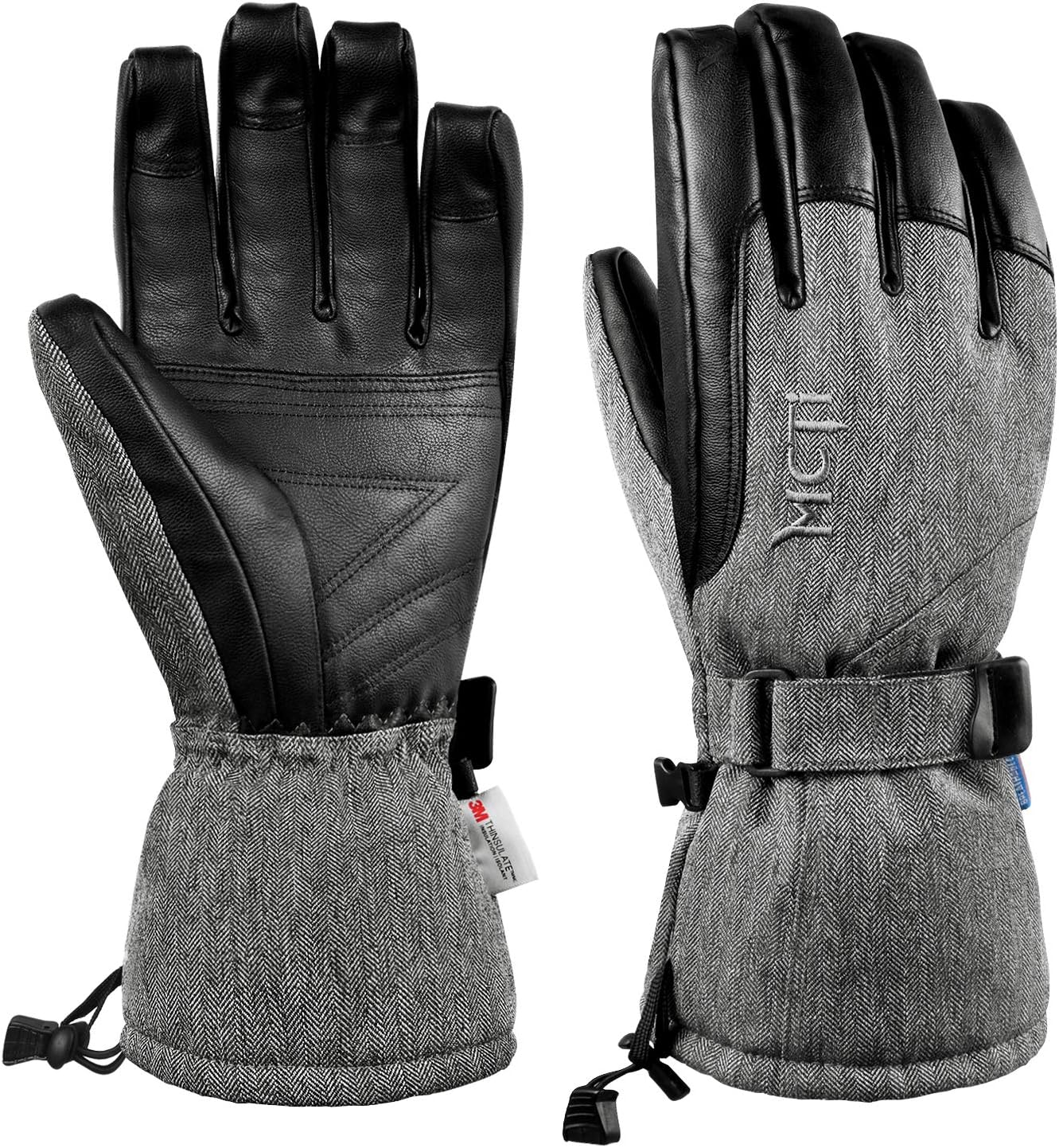 MCTiSki Gloves Winter Waterproof Snowboard Snow Warm 3M Thinsulate PU Leather Cold Weather Gloves for Mens Womens