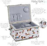 Hobby Gift Medium Sewing Box Organiser Kit with Handle Sausage Dog view 5
