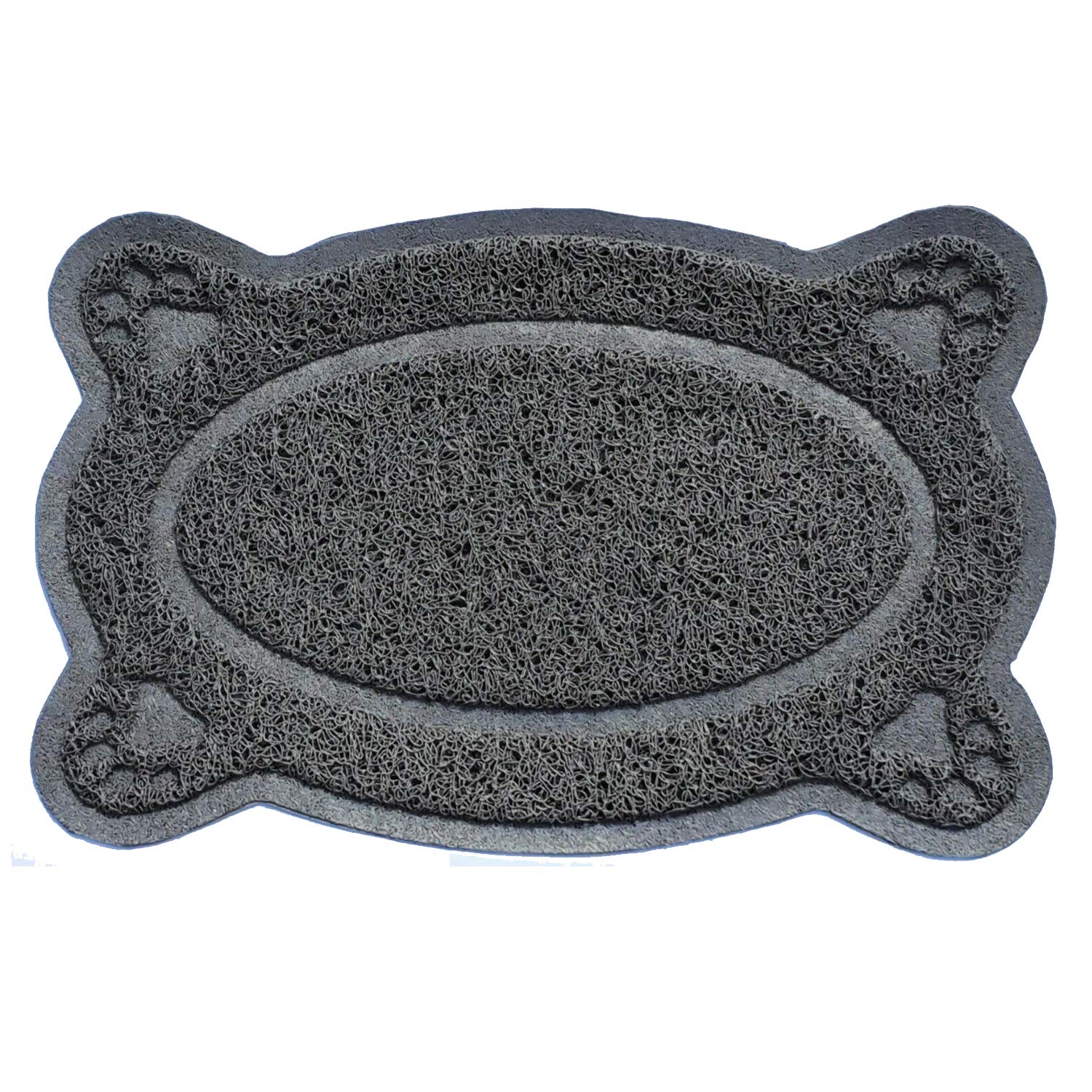 Paw Shaped Cat Puppy Doggy Litter Mat PVC Eco-friendly Pet Feeding Durable Non-slip & Waterproof Mat In Various Shaped (CHARCOAL, OVAL PAW)