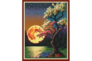 Redxing Stamped Cross Stitch Kits Embroidery kit for Beginners Adults Full Range of Embroidery Patterns Starter Kits DIY Printed Cross Stitch Kits Needlepoint Kits 11CT-Moonlight scenery15.7x19.7 inch