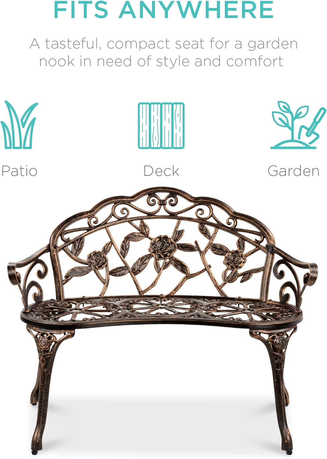 Metal Garden Bench Loveseat Outdoor Furniture for Patio with Floral