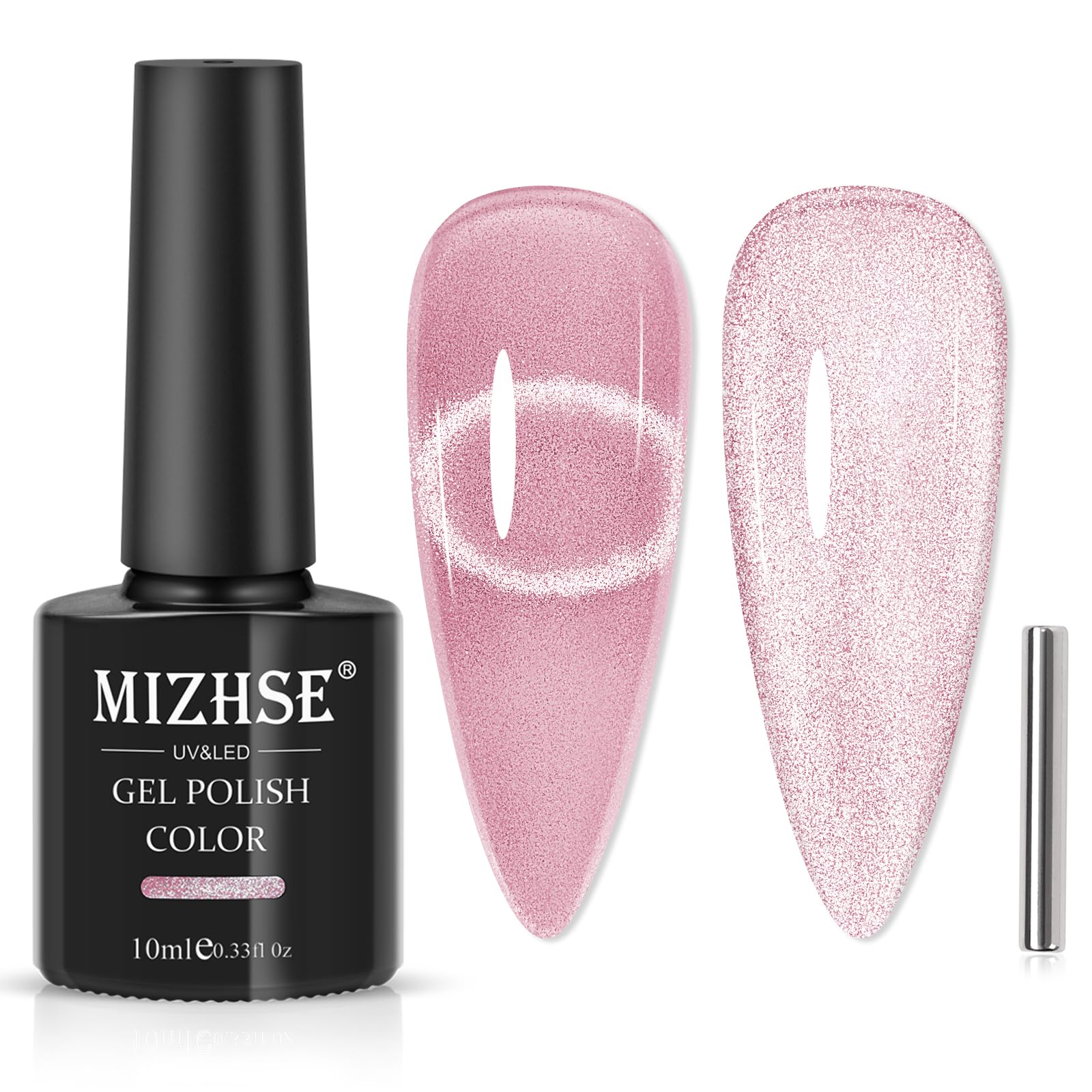 MIZHSE Cat Eye Gel Nail Polish - Pink Cats Eye Nails, Magnetic Cateye UV Gel, Cat Eyes Polish with Magnet, Pink, 10ml