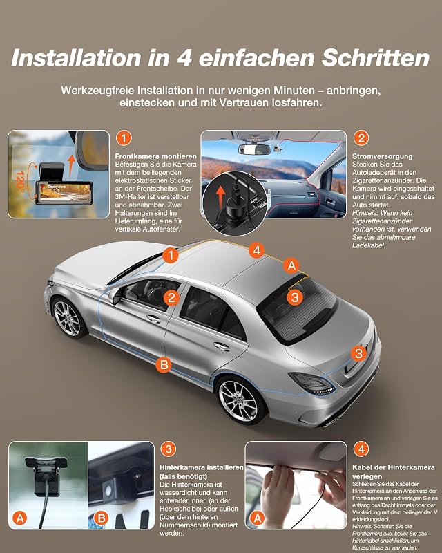 4K Dashcam Auto Vorne Hinten, WiFi 6 Auto Kamera mit 32GB SD Karte