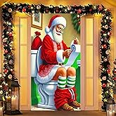 BlissYard Christmas Door Cover 71x35 Inch Funny Santa Claus Toilet Door Banner Christmas Decoration for Home Indoor Outdoor Holiday Party Photo Backdrop Winter Door Hanging Décor