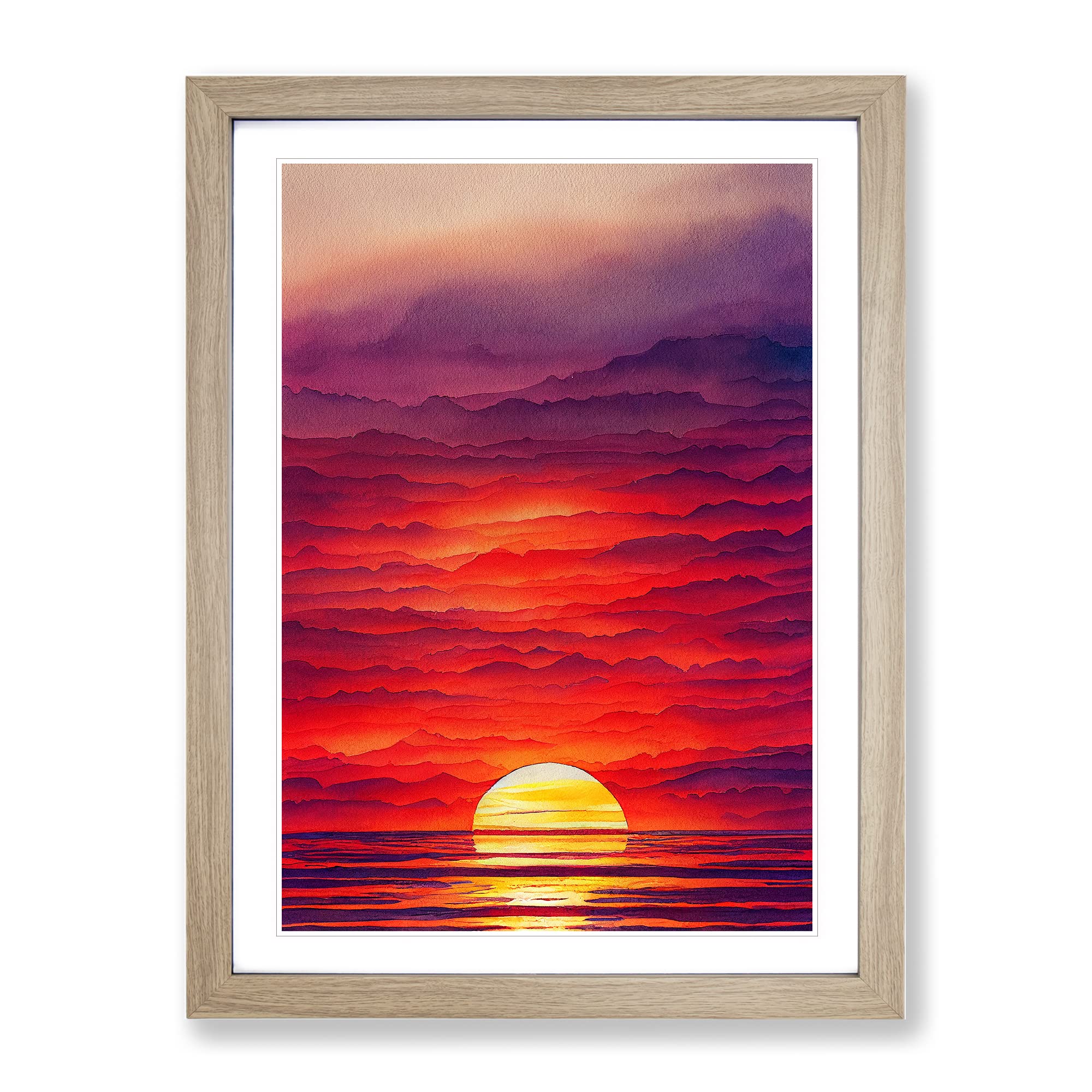 An Exotic Ocean Sunset Framed Print | A3 Oak Framed Wall Art | Ready to Hang | Modern Nautical Picture | Living Room Bedroom Lounge Office