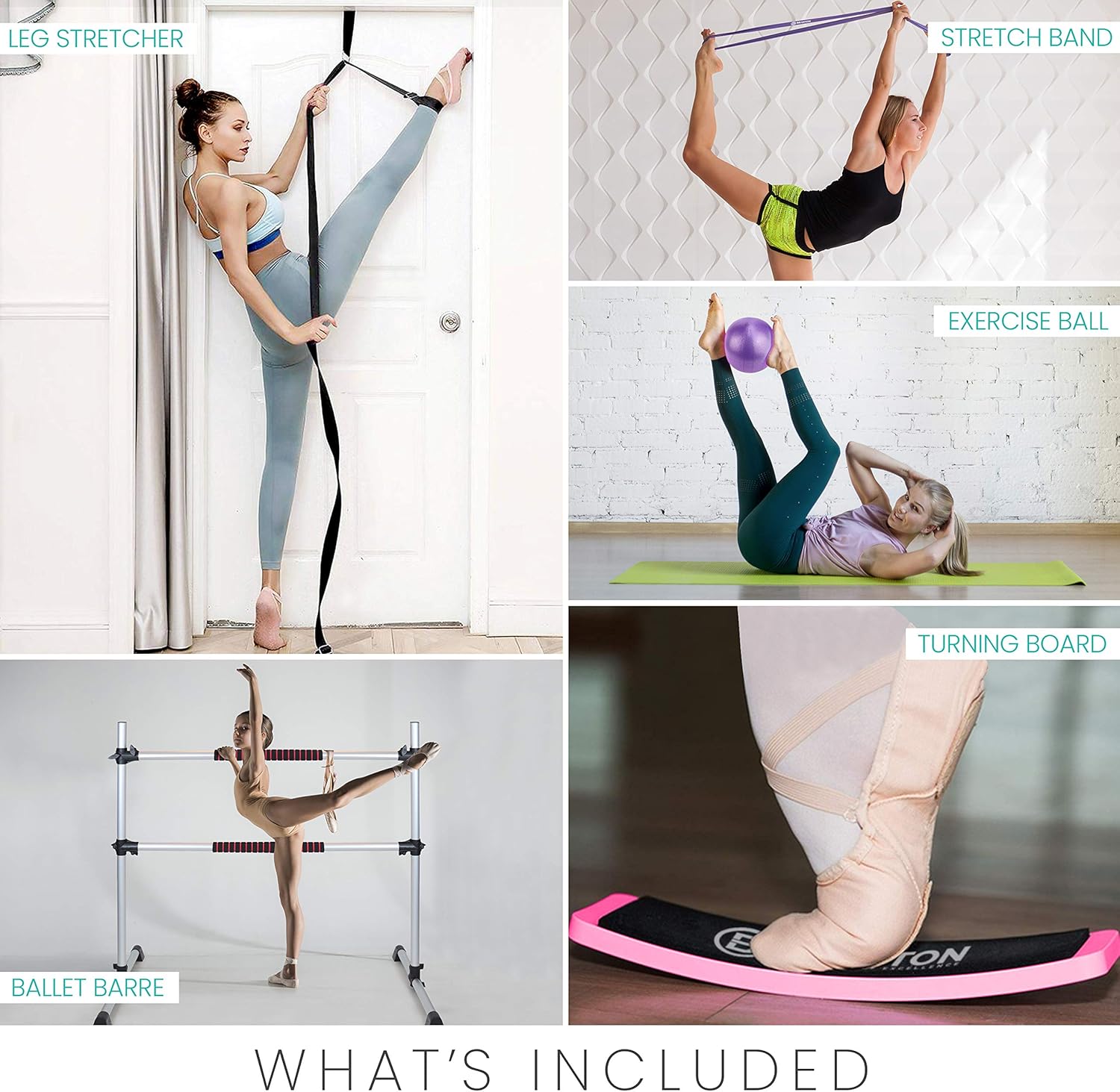 B BRANTON Ballet Barre Workout Equipment Bundle - 4’ Height Adjustable Lightweight 5 Piece Home Dance Set Including Ballet Bar and Leg Stretcher - Ballet Exercise Set for Home Practice : Sports & Outdoors