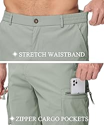 QPNGRP Men's 9" Inseam Stretch Waist Zipper Cargo