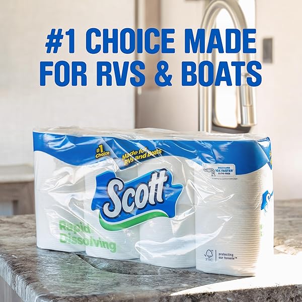 SCOTT RAPID-DISSOLVING TOILET PAPER, 12 DOUBLE ROLLS, SEPTIC-SAFE, TOILET PAPER