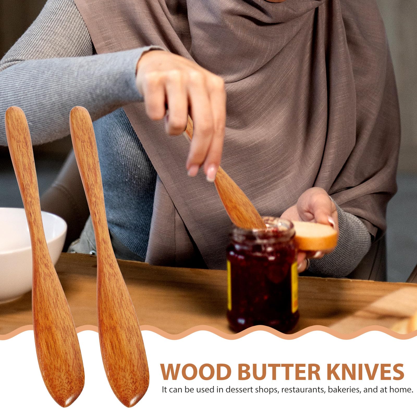 UPKOCH 4 StüCk Holzbuttermesser - Handgefertigte Schwedische FrüHstüCksmesser, KäSe Streuer, Marmeladenmesser, Kuchenmesser, KüChenwerkzeug 8
