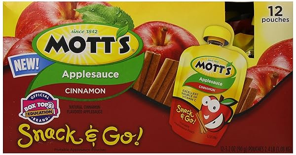 MOTT’S SNACK AND GO APPLESAUCE POUCHES, CINNAMON, 3.2 OUNCE (BOX OF 12 POUCHES)