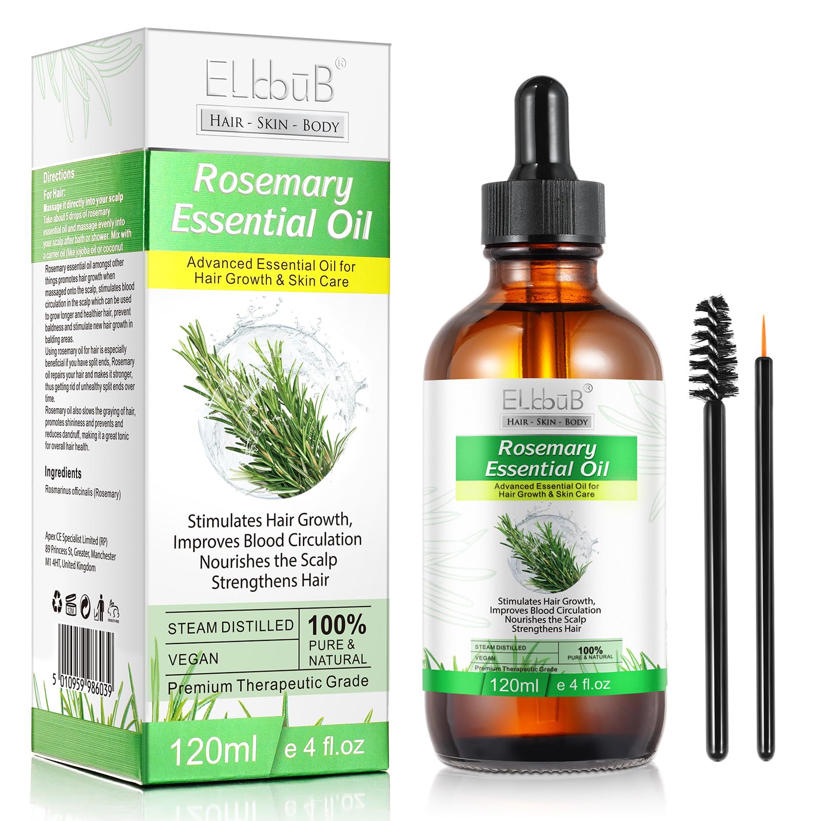 Rosemary Oil for Hair Growth & Skin Care -120ml 100% Pure Rosemary Essential Oil for Eyebrow and Eyelash, Nourishes The Scalp, Stimulates Hair Growth for Men Women