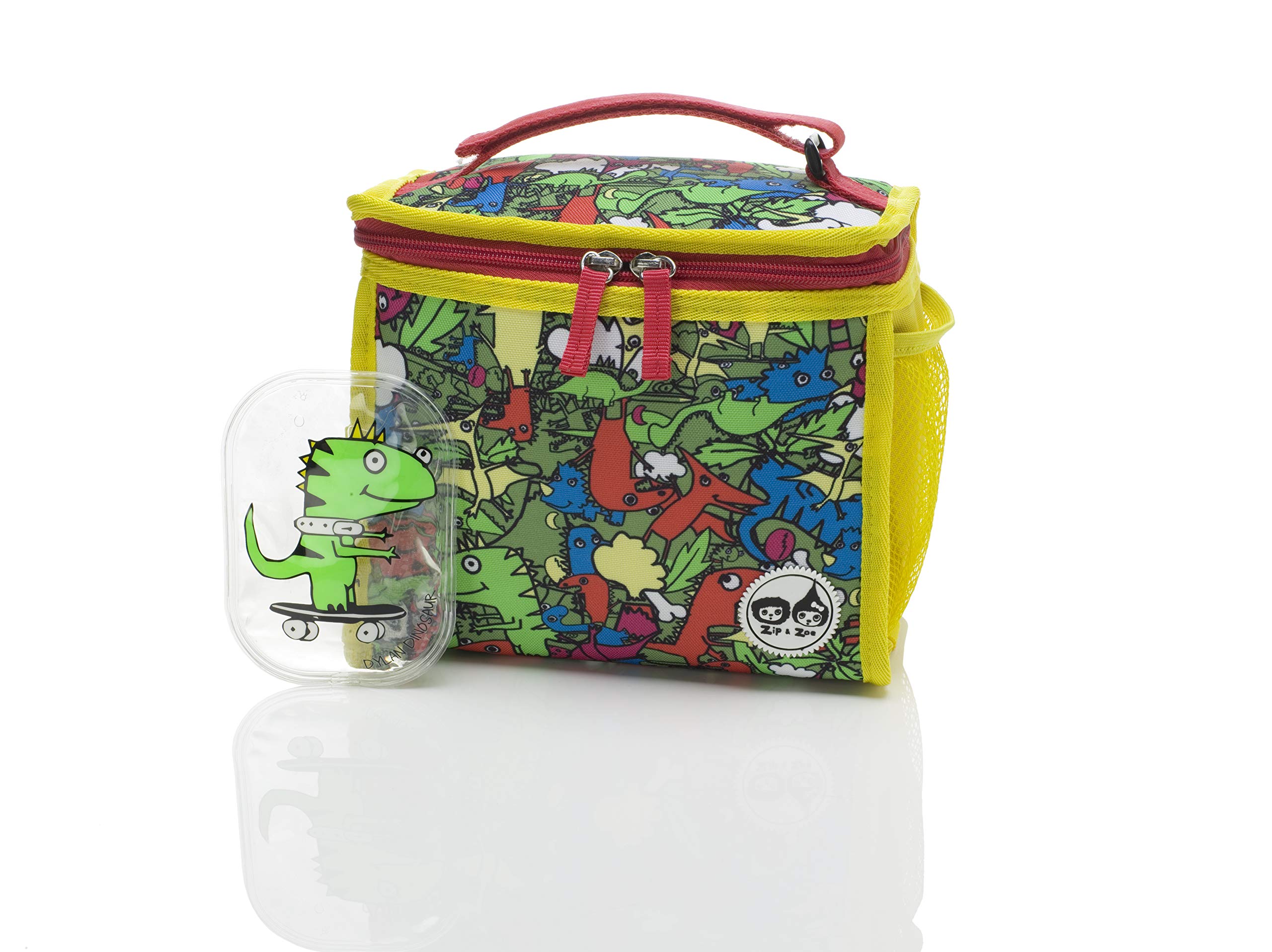 Zip & Zoe Kids Dino Thermal Insulated Lunch Box/ Bag with Compartments, Ice Pack and Handle PVC free and BPA free