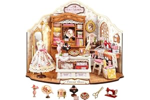 Rolife DIY Miniature House Kit Elsa's Tailoring 1:18 Scale Dollhouse Diorama, Tiny House Building Kit Vintage Tailor Shop Cra