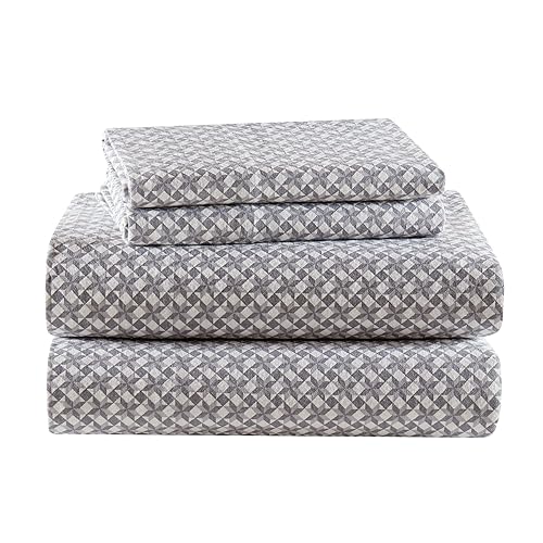 Sleep Philosophy True North Cotton Sheet Set Cozy Print 100% Cotton Flannel Sheets Bedding Set, Oversized Sheets, Deep Pocket Fits Up to 14" Mattress King Bed Sheets King Snowflake 4 Piece