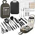 Wesqunie Camping Cooking Essentials Utensils Set - Camp Cookware Kitchen Accessories Kit, Camper Gear Must Haves, Stainless Steel & Silicone, RV Car Portable Outdoor Equipment Tool