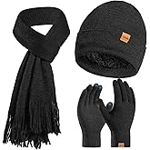LOKZEER Winter Hat Gloves Scarf Set Women, Knit Beanie Fleece Lining, Touchscreen Gloves & Warm Knitted Scarf 3Pcs Gift