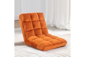 HOMYEDAMIC Floor Chair, 24 inches Wide Oversized Velvet Armless Lay Flat Floor seat Padded Meditation Chair with 6 Adjustable Position Ergonomic Comfortable Convenient(LRSF-007-ORANGE)