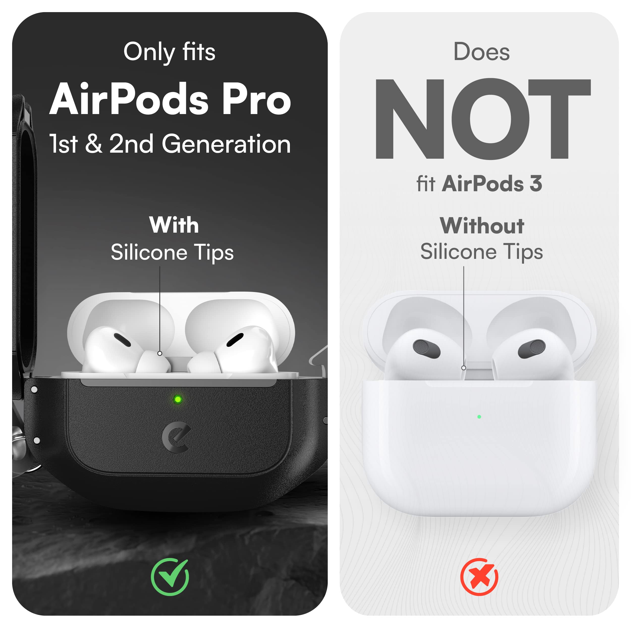 Keybudz for AirPods Pro Case with Lock - Fully Waterproof AirPods Pro 2nd Generation Case Cover - Keychain, Rugged Tough Protection, Hard Shell and Carabiner for USB-C/Lightning (Carbon Black)