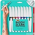 BodyMark Temporary Tattoo Markers for Skin, 8-Count Precision Series, Fine Tip, Assorted Colors, Skin-Safe & Cosmetic Quality, Cruelty-Free, Long Lasting, Stencils Included