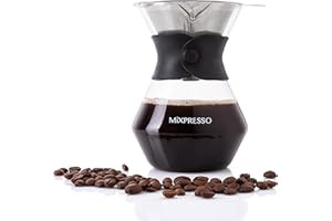 Mixpresso Pour Over Coffee Maker Set Glass Carafe Borosilicate White Protective Silicone Sleeve, Pour Over Coffee Dripper Brewer With Double-layer Stainless Steel Filter 13.5 Oz