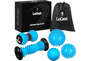 Logest Foot Massage Rollers and Balls for Trigger Point Therapy, Injury Rehabilitation & Deep Tissue Massage - 5-Piece Set – Massage Roller, Lacrosse Ball, Peanut Roller, Two Spike Balls