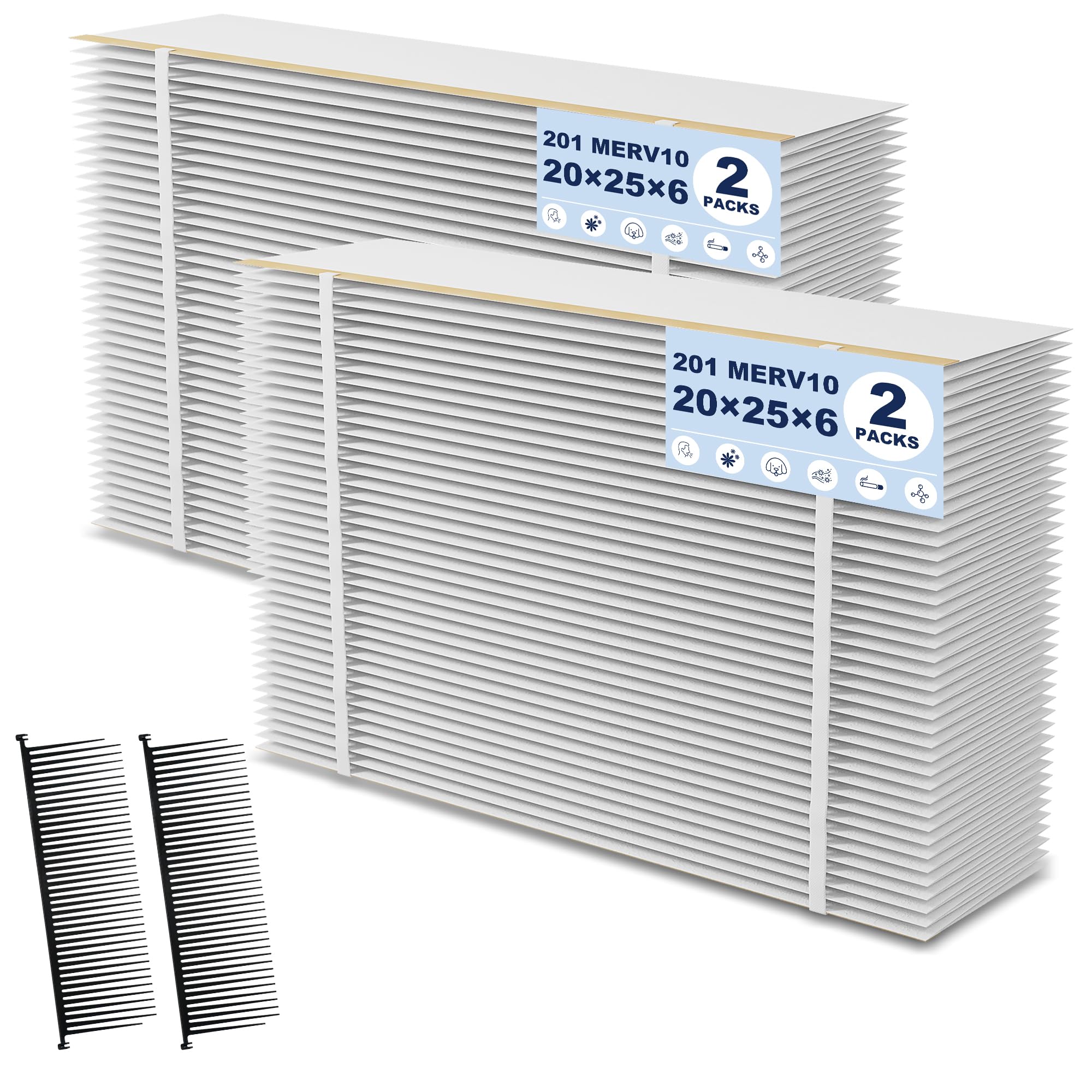 Photo 1 of 201 Replacement Filter MERV 10 Compatible with Aprilaire 2200, 2250, Space Gard 2200 Whole House Air Cleaner Purifiers, 2 Pack 20x25x6 Air Filters and 2 Pack Pleat Spacers