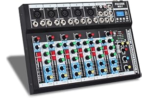 FULODE 7-Channel audio mixer, Bluetooth Portable Sound board w/USB DJ Mixer MP3 Jack 48V Power for Computer Recording, Sound Mixing Console For Studio Recording