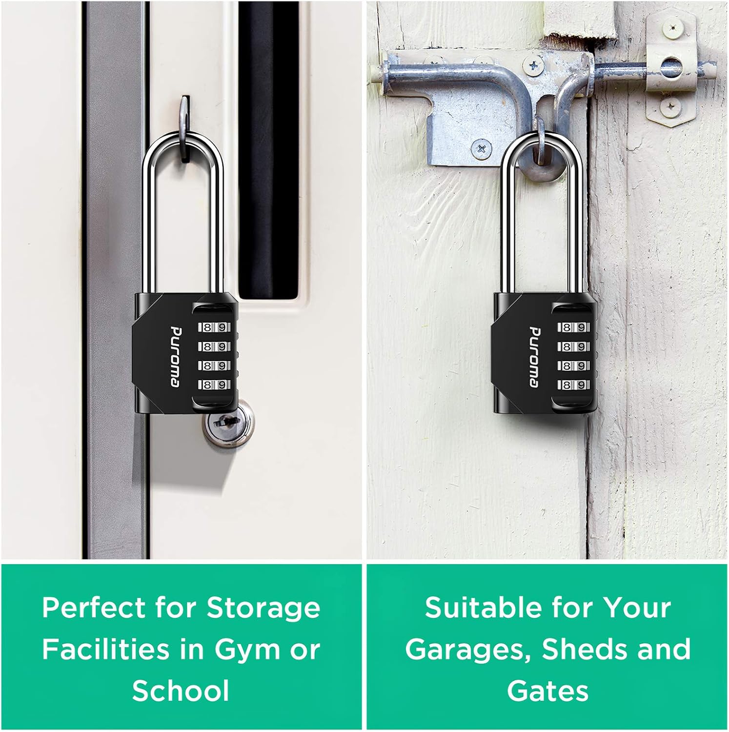 Puroma 2 Pack 2.6 Inch Long Shackle Combination Lock 4 Digit Outdoor Waterproof Padlock for School Gym Locker, Sports Locker, Fence, Gate, Toolbox, Case, Hasp Storage (Black) - - 