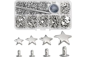 YORANYO 200 Sets Leather Rivets Kit Mixed Sizes Rivets for Leather Star Studs for Clothing Fabric Silver Rivets with Leather Crafting Rivet Tool for Repair Decorate Jackets Shoes Bags Belts Purse