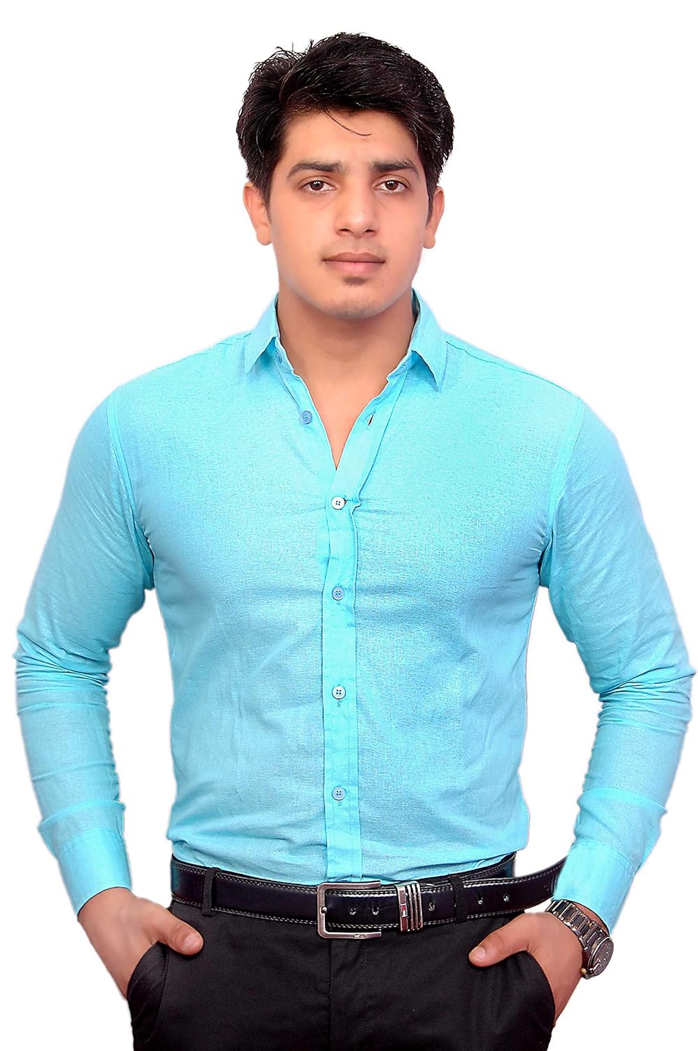 Buy Rejoice Men S Cotton Blend Long Sleeve Formal Shirt Sky Blue